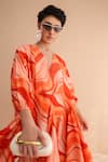 Buy_Pallavi Jaipur_Orange Chanderi Silk Embroidery V-neck Tangie Wave Lehar Print Mini Dress _Online_at_Aza_Fashions