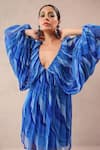 Buy_Pallavi Jaipur_Blue Chiffon Sequins V-neck California Holiday Mini Dress _Online_at_Aza_Fashions