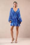 Buy_Pallavi Jaipur_Blue Chiffon Sequins V-neck California Holiday Mini Dress _at_Aza_Fashions