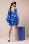 Shop_Pallavi Jaipur_Blue Chiffon Sequins V-neck California Holiday Mini Dress _at_Aza_Fashions