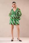 Shop_Pallavi Jaipur_Green Chiffon Sequins V-neck California Holiday Mini Dress _Online_at_Aza_Fashions