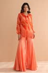 Buy_Pallavi Jaipur_Orange Chiffon, Tussar, Silk Embroidery Tequila Sunrise Tunic With Sharara _Online_at_Aza_Fashions