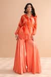Shop_Pallavi Jaipur_Orange Chiffon, Tussar, Silk Embroidery Tequila Sunrise Tunic With Sharara _Online_at_Aza_Fashions