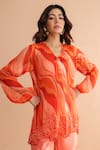 Buy_Pallavi Jaipur_Orange Chiffon, Tussar, Silk Embroidery Tequila Sunrise Tunic With Sharara 