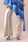 Pallavi Jaipur_Blue Chanderi Embroidery One Shoulder Atlantic Cruise Cape With Creme Fall Pant _Online_at_Aza_Fashions