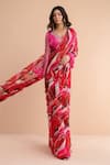 Pallavi Jaipur_Fuchsia Chiffon, Tussar Pre-draped Cosmopolitian Saree With Bohemium Blouse _Online_at_Aza_Fashions