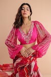 Buy_Pallavi Jaipur_Fuchsia Chiffon, Tussar Pre-draped Cosmopolitian Saree With Bohemium Blouse _Online_at_Aza_Fashions