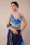 Shop_Pallavi Jaipur_Blue Chiffon, Chanderi Atlantic Lehar Print Pre-pleated Saree With Blouse _Online_at_Aza_Fashions