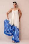 Buy_Pallavi Jaipur_Ivory Crepe, Chiffon Mirrors, Sequins Scoop Neck La Bling Ruched Jumpsuit 