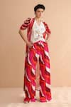 Pallavi Jaipur_Ivory Chanderi, Chiffon, Silk Mirrors Sheesha Waistcoat And Printed Pant Set _Online_at_Aza_Fashions