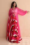 Buy_Pallavi Jaipur_Fuchsia Organza, Chanderi, Silk Pink Martini Jacket And Printed Skirt Set 