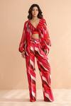 Pallavi Jaipur_Fuchsia Chiffon, Chanderi, Crepe V-neck Pink Boho Diva Top And Pant Set _Online_at_Aza_Fashions