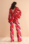 Shop_Pallavi Jaipur_Fuchsia Chiffon, Chanderi, Crepe V-neck Pink Boho Diva Top And Pant Set _at_Aza_Fashions