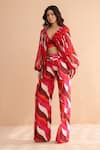 Pallavi Jaipur_Fuchsia Chiffon, Chanderi, Crepe V-neck Pink Boho Diva Top And Pant Set _at_Aza_Fashions
