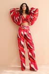 Buy_Pallavi Jaipur_Fuchsia Chiffon, Chanderi, Crepe V-neck Pink Boho Diva Top And Pant Set 