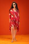 Buy_Pallavi Jaipur_Fuchsia Chiffon, Satin Sequins, Embroidery V-neck, Hot Pink Bikini Coverup Set _at_Aza_Fashions