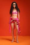 Shop_Pallavi Jaipur_Fuchsia Chiffon, Satin Sequins, Embroidery V-neck, Hot Pink Bikini Coverup Set _at_Aza_Fashions