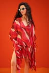 Buy_Pallavi Jaipur_Fuchsia Chiffon, Satin Sequins, Embroidery V-neck, Hot Pink Bikini Coverup Set _Online_at_Aza_Fashions