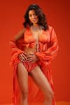 Pallavi Jaipur_Orange Chiffon, Satin Sequins, Embroidery Tangy Lehar Print Coverup And Bikini Set _Online_at_Aza_Fashions