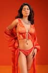 Buy_Pallavi Jaipur_Orange Chiffon, Satin Sequins, Embroidery Tangy Lehar Print Coverup And Bikini Set _Online_at_Aza_Fashions
