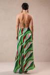 Shop_Pallavi Jaipur_Green Satin Embroidery Cowl , Halter Santa Monica Coverup And Bikini Set _at_Aza_Fashions