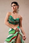 Pallavi Jaipur_Green Satin Embroidery Cowl , Halter Santa Monica Coverup And Bikini Set _at_Aza_Fashions