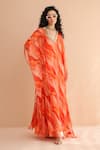 Buy_Pallavi Jaipur_Orange Chiffon, Silk Beads V-neck Sunset Tier Kaftaan And Dress Set _Online_at_Aza_Fashions