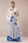 Buy_Pallavi Jaipur_Off White Chiffon, Georgette, Silk Indie Rose Pattern Kurta And Palazzo Set _at_Aza_Fashions