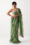Buy_Pallavi Jaipur_Green Chiffon, Chanderi Sequins, Lush Lehar Pre-draped Saree With Corset Blouse _at_Aza_Fashions