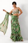 Buy_Pallavi Jaipur_Green Chiffon, Chanderi Sequins, Lush Lehar Pre-draped Saree With Corset Blouse _Online_at_Aza_Fashions
