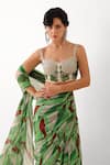 Pallavi Jaipur_Green Chiffon, Chanderi Sequins, Lush Lehar Pre-draped Saree With Corset Blouse _at_Aza_Fashions