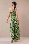 Shop_Pallavi Jaipur_Green Silk Sequins V-neck Melrose Avenue Jumpsuit With Belt _at_Aza_Fashions