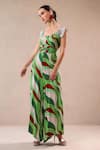 Pallavi Jaipur_Green Silk Sequins V-neck Melrose Avenue Jumpsuit With Belt _Online_at_Aza_Fashions