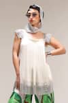 Pallavi Jaipur_Off White Crepe, Silk Metallic Beverly Hills Creme Tunic With Bell Bottoms Pant _Online_at_Aza_Fashions