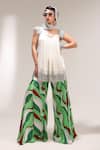 Shop_Pallavi Jaipur_Off White Crepe, Silk Metallic Beverly Hills Creme Tunic With Bell Bottoms Pant _at_Aza_Fashions