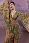 Shop_Pallavi Jaipur_Green Chiffon Sequins V-neck City Of Joy Avacado Tunic With Sharara 