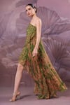 Pallavi Jaipur_Green Chiffon Sequins One Shoulder Marble Palace Dress _Online_at_Aza_Fashions