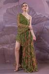 Buy_Pallavi Jaipur_Green Chiffon Sequins One Shoulder Marble Palace Dress _Online_at_Aza_Fashions