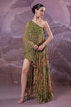 Shop_Pallavi Jaipur_Green Chiffon Sequins One Shoulder Marble Palace Dress _Online_at_Aza_Fashions