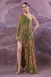 Buy_Pallavi Jaipur_Green Chiffon Sequins One Shoulder Marble Palace Dress _at_Aza_Fashions
