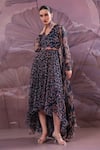 Buy_Pallavi Jaipur_Navy Chiffon V-, Open Park Street Jhilmil Cape With Dress _Online_at_Aza_Fashions