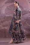 Shop_Pallavi Jaipur_Navy Chiffon V-, Open Park Street Jhilmil Cape With Dress _at_Aza_Fashions
