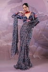 Buy_Pallavi Jaipur_Blue Chiffon Sequins, Embroidery V-neck Calcutta Jhilmil Saree With Blouse _at_Aza_Fashions