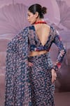 Pallavi Jaipur_Blue Chiffon Sequins, Embroidery V-neck Calcutta Jhilmil Saree With Blouse _at_Aza_Fashions