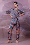 Buy_Pallavi Jaipur_Blue Silk Collared Prussian Chatterjee Pant Set _at_Aza_Fashions