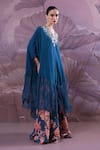 Shop_Pallavi Jaipur_Blue Silk Gota Patti, Sequins, Chakarborty Gotaphool Kaftan And Pant Set _Online_at_Aza_Fashions