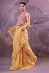 Pallavi Jaipur_Yellow Chiffon, Tussar Jhilmil Pre-draped Ruffle Saree With Ambi Rani Blouse _Online_at_Aza_Fashions