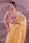 Buy_Pallavi Jaipur_Yellow Chiffon, Tussar Jhilmil Pre-draped Ruffle Saree With Ambi Rani Blouse 