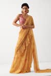 Shop_Pallavi Jaipur_Yellow Chiffon, Tussar Sequins, Gota Butter Pre-draped Saree With Phool Blouse _Online_at_Aza_Fashions