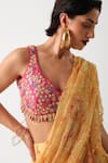 Buy_Pallavi Jaipur_Yellow Chiffon, Tussar Sequins, Gota Butter Pre-draped Saree With Phool Blouse 